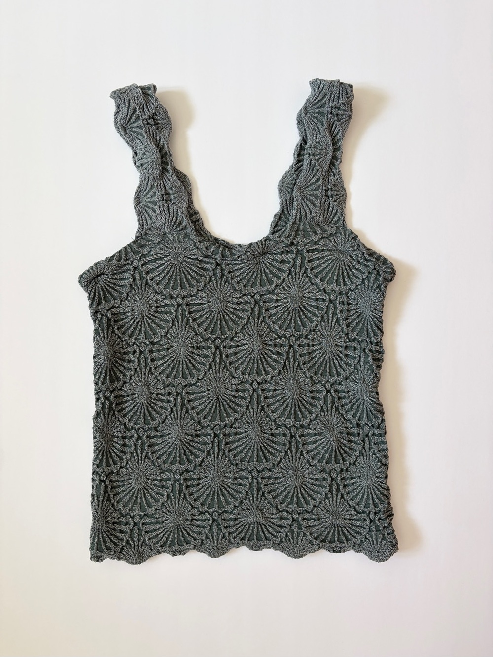 Textured Knit Tank Top in Dark Green / Gray
